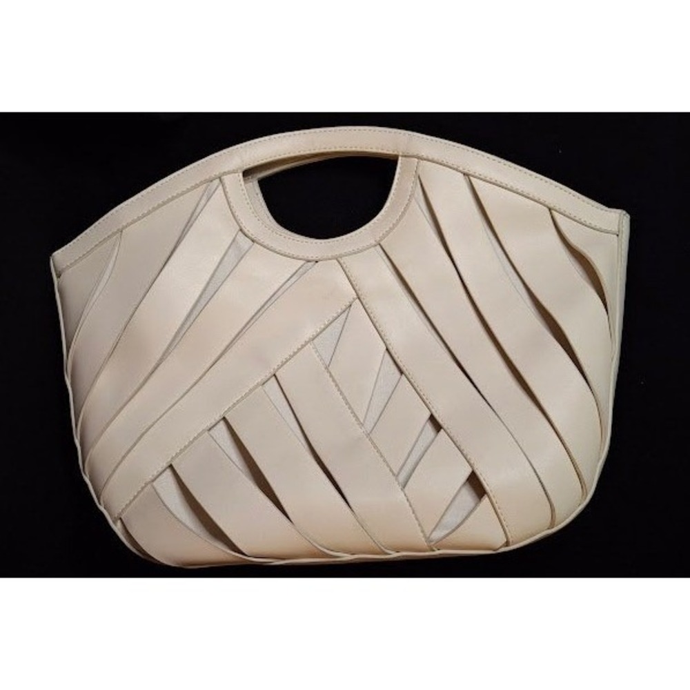 NWOT JustFab Cream Woven Latticed Handbag Cut Out Top Handle Crossbody Bag